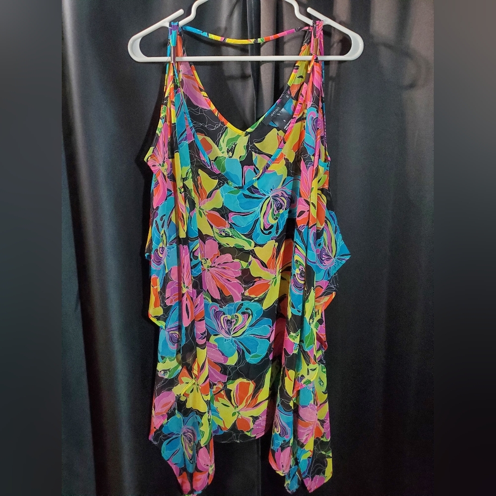 Blue and Pink Floral Tunic Top